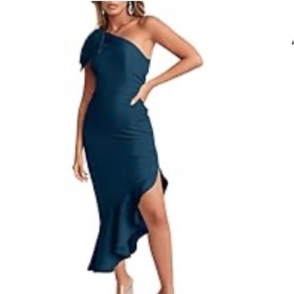 ANRABESS One Shoulder Formal Midi Dresses Sleeveless Bodycon Cocktail Dress - Picture 2 of 6